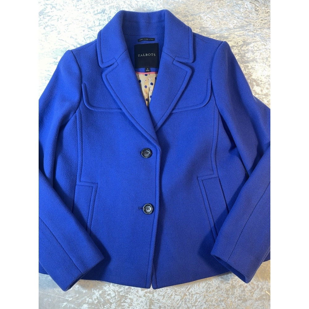 Talbots Peacoat Women's Size 2 Blue Wool Blend Italian Fabric Lined Jacket